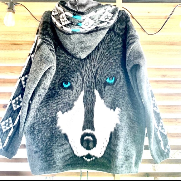 Other - Handmade in Ecuador Wool Wolf Hooded Jacket Zip Coat 46 XL